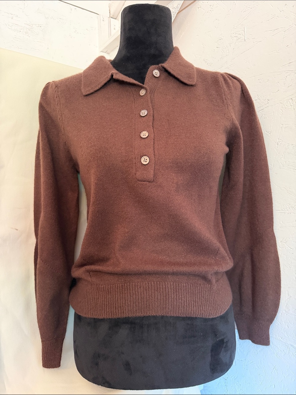 Current Air Brown V-Neck Button Polo Sweater